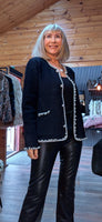 Melissa Black Pearl Trim Jacket – Sequin Detail & Chunky Buttons