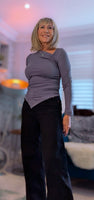 Evangeline  Long Sleeve Top with Asymmetric Ruched Neckline & Handkerchief Hem