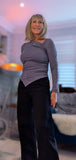 Evangeline  Long Sleeve Top with Asymmetric Ruched Neckline & Handkerchief Hem