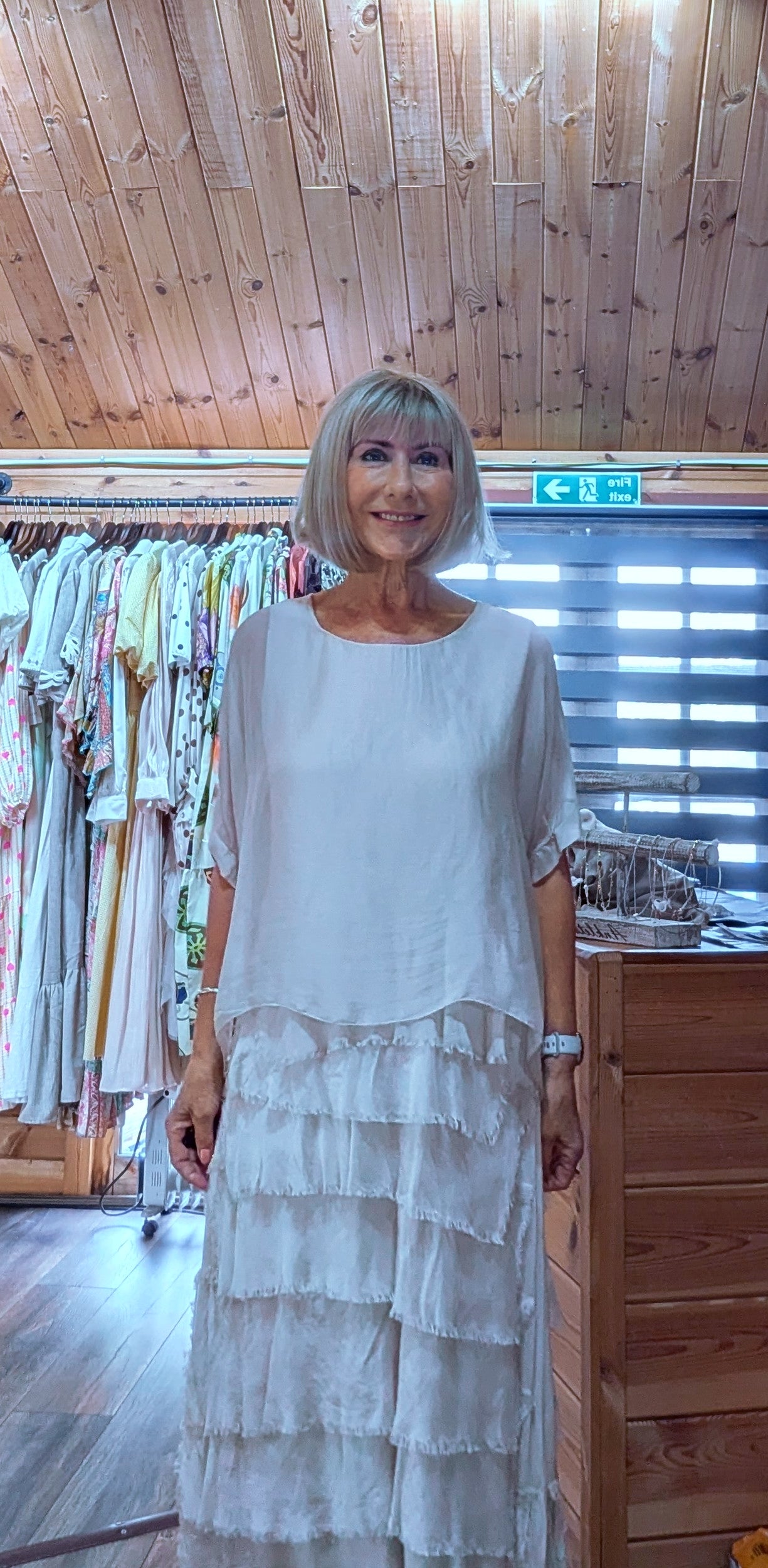 Wedding guest dress in ivory silk blend