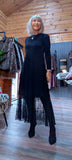 Elaine Black Lace Dress – Pleated Skirt & Lace Panel