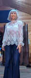 Polly Ivory  Lace Blouse with High Frill Neck