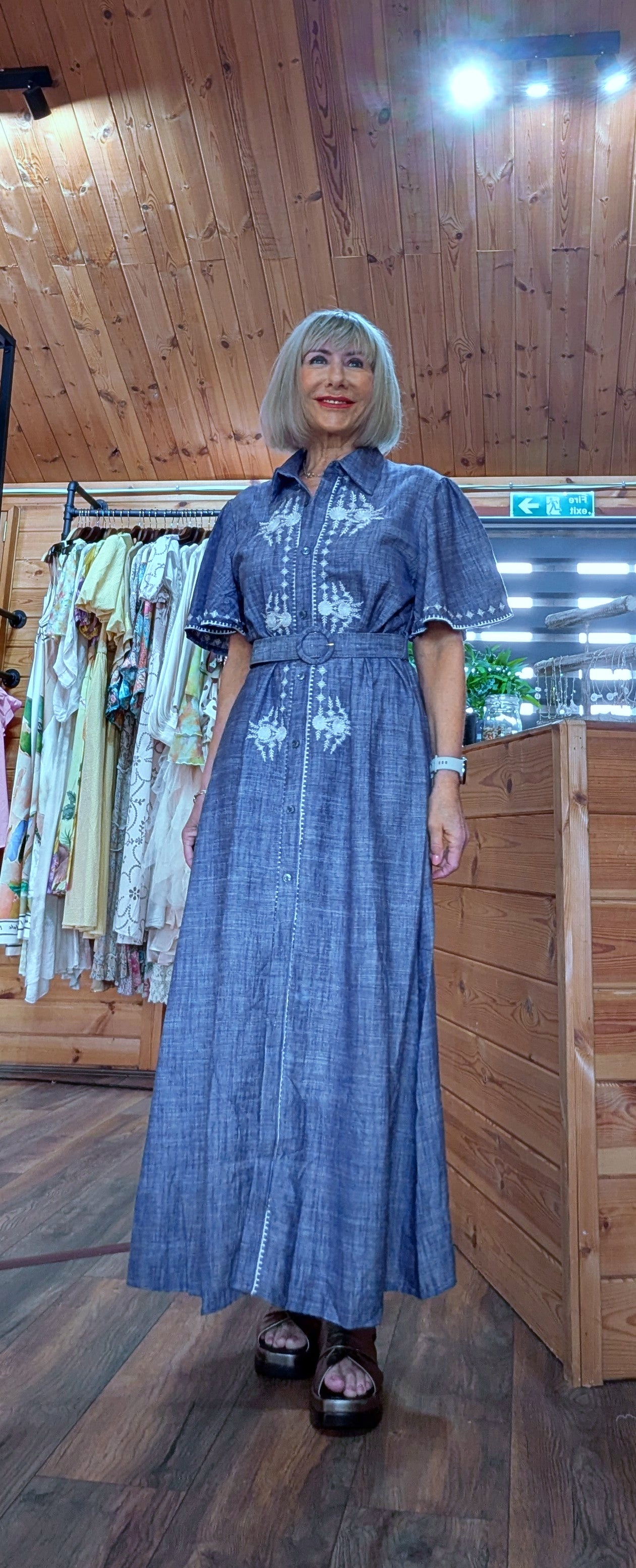 Denim blue cotton shirt dress
