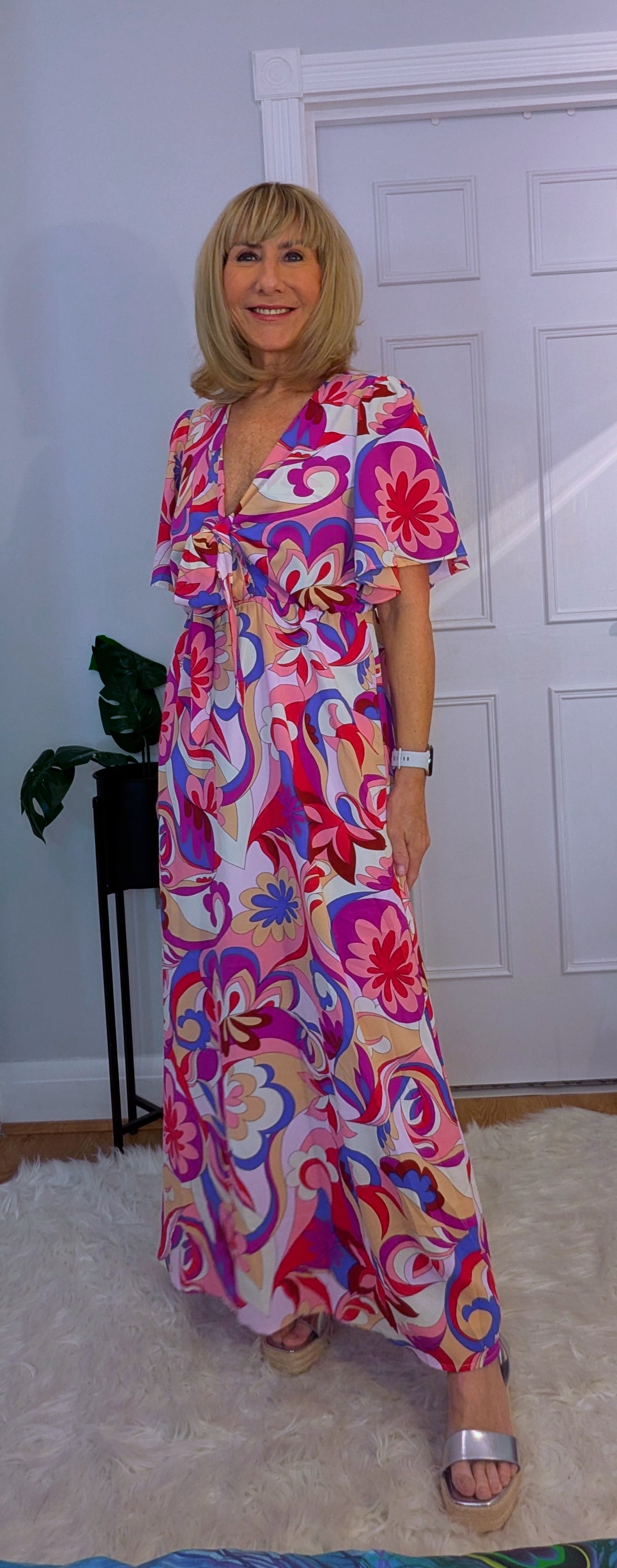 Flora Dress Maxi Silky Summer Dress in Pink or green
