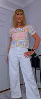 River Crochet Cardigan Cotton Knit with Embroidered Puff Sleeves