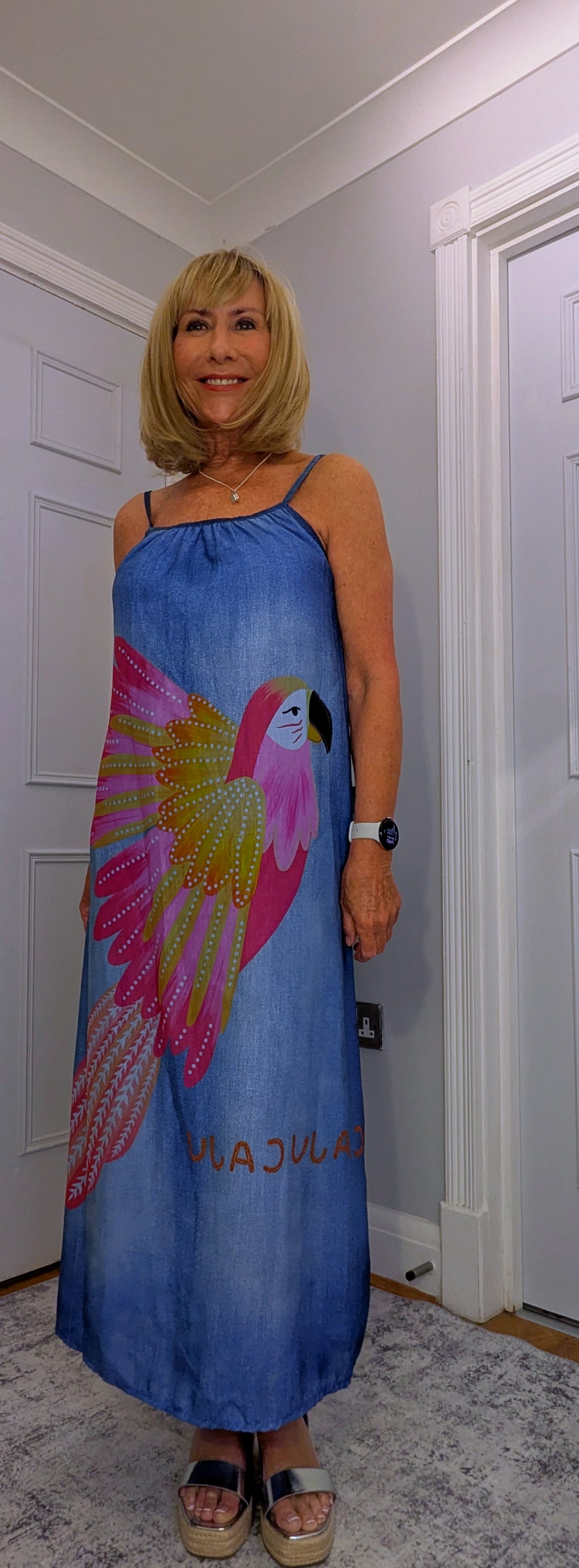 Delores Maxi Dress – Tropical Bird Print Summer Slip Dress