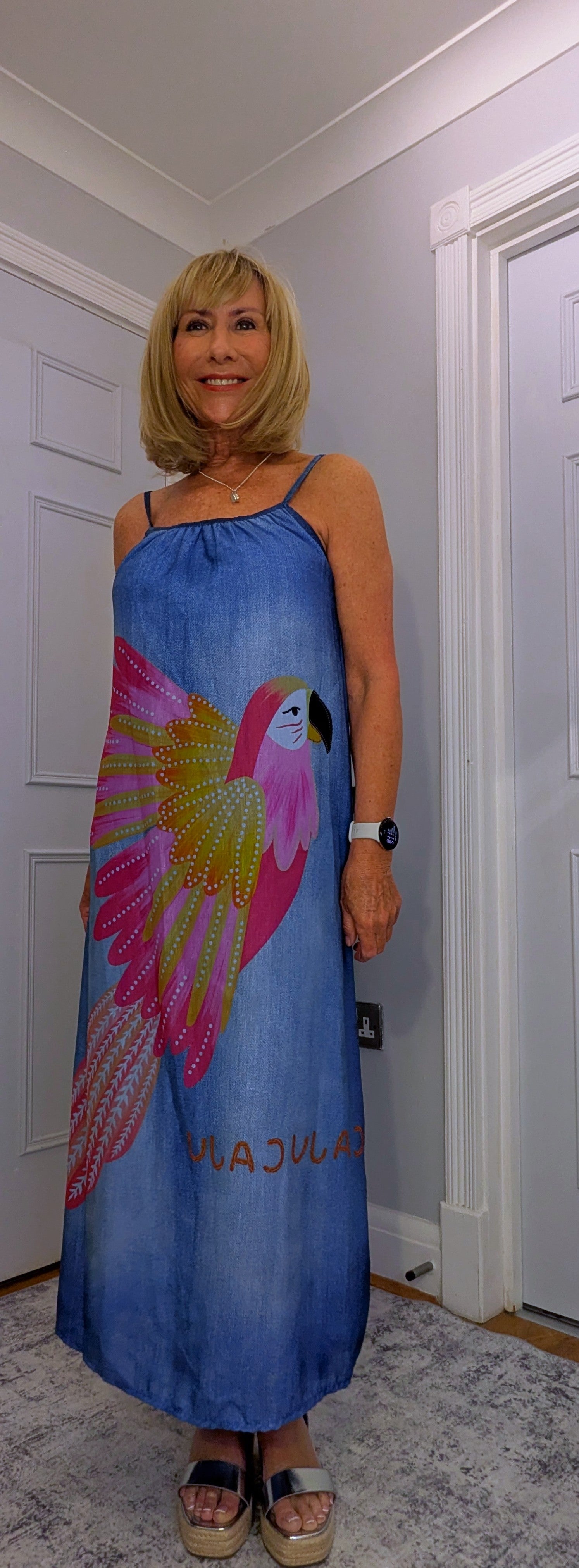 Delores Maxi Dress – Tropical Bird Print Summer Slip Dress