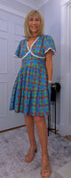 Codie Cotton Knee-Length Dress – Turquoise & Terracotta Boho Print