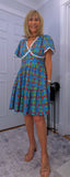 Codie Cotton Knee-Length Dress – Turquoise & Terracotta Boho Print