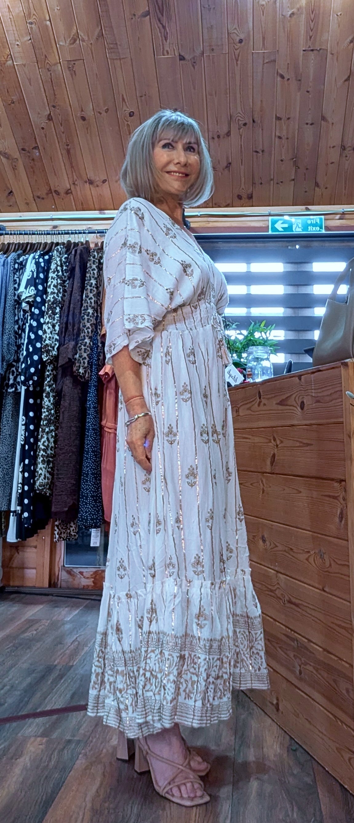 Ida Bohemian Ivory Maxi Dress with Gold Embroidery and Tassels