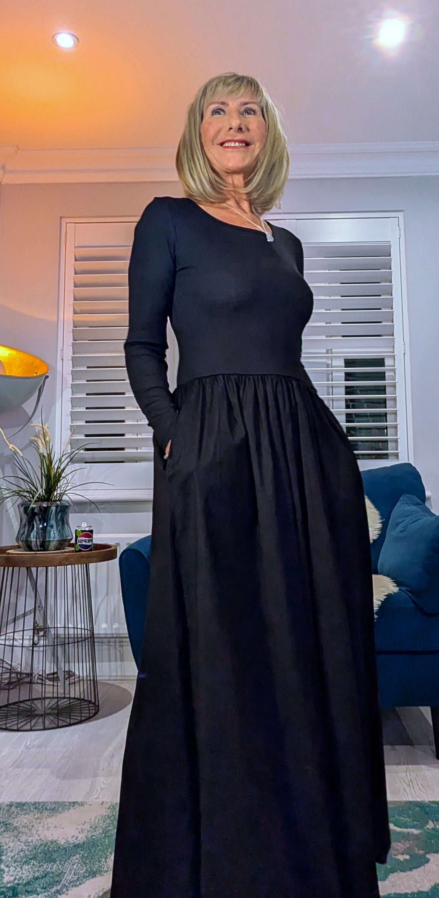 Betty Dress – Ribbed Cotton Jersey with Flared Skirt - Pockets (Black or Chocolate Brown)