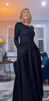 Betty Dress – Ribbed Cotton Jersey with Flared Skirt & Pockets (Black or Chocolate Brown)