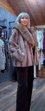 Charlotte Faux Fur Jacket – Taupe with Sleeves & Clasp Buttons