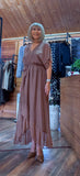 Elaine Silk Midi Wrap Dress with Tie Belt in  Chocolate