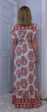 Nolan Boho Maxi Dress –Pink & Ecru, Flutter Sleeves, Elasticated Waist