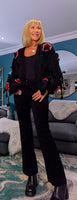 Mallory Chunky Cardigan – Black with Red 3D Flowers & Bows