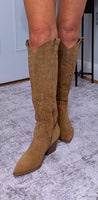 Cassidy Faux Suede Cowboy Boots – Soft Camel Western Style