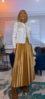 Opal White Cardigan with Ecru Embroidery Flowers, Pearl & Gold Sequin Detail