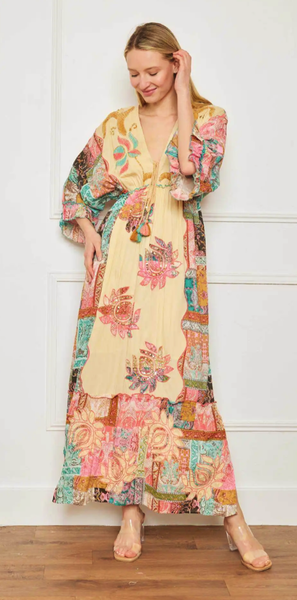 Ember Boho Maxi Dress – Multicoloured Viscose Patchwork Dress