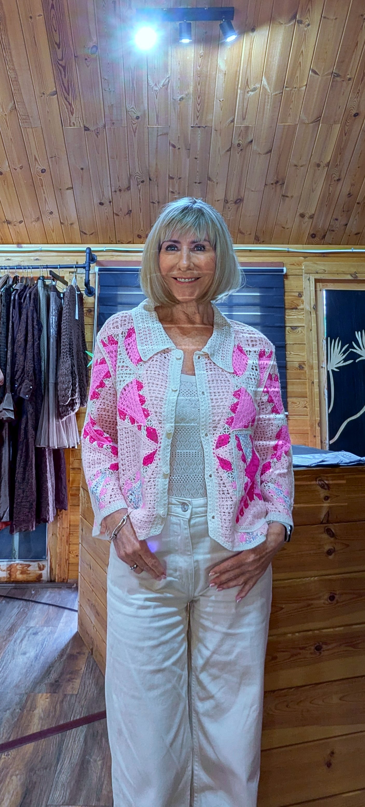 Summer pink crochet cardigan