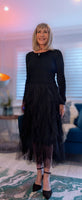 Anastasia Black Tulle Dress - Waterfall Skirt & Scoop Neck Sweater Top