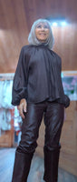 Joanna Chocolate High-Neck Blouse – Balloon Sleeves