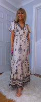 Nettie Boho Maxi Dress – Ecru, Flutter Sleeves, Elasticated Waist