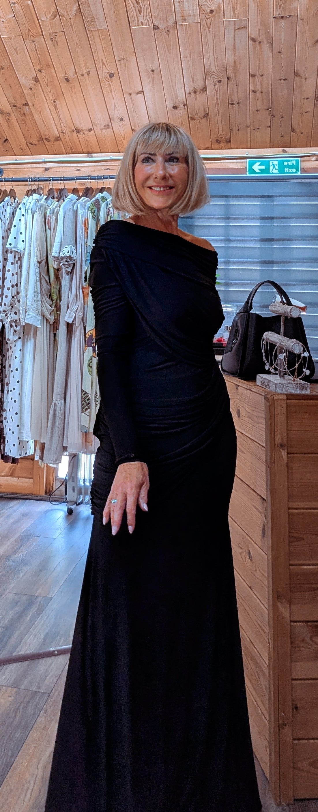 Goddiva Tilda Black Off-Shoulder Maxi Dress
