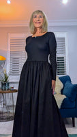 Betty Dress – Ribbed Cotton Jersey with Flared Skirt & Pockets (Black or Chocolate Brown)