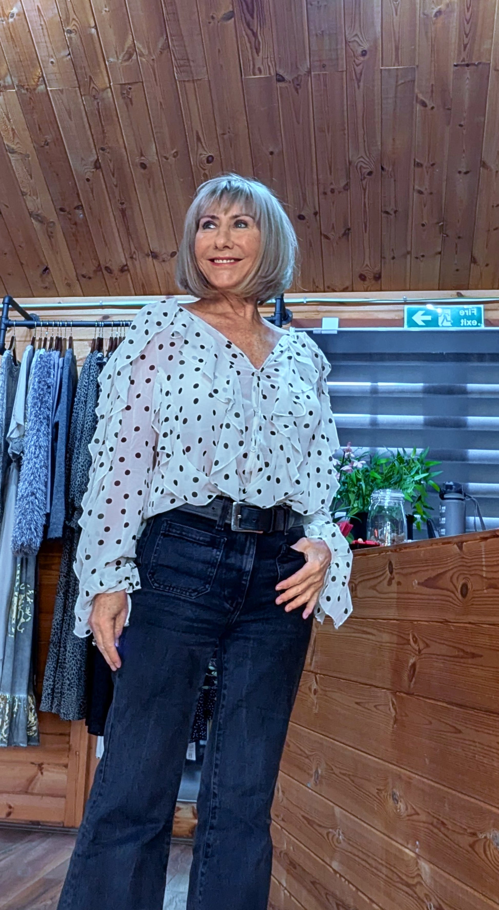 Ashley Blouse – Statement Frilled Blouse - Ivory with Polka Dots
