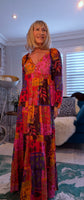 Sheridan Printed Maxi Dress – Embroidered, Tiered, Long Sleeve