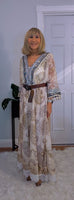 Lucy – Lace Bohemian Maxi Dress in Soft Beige with Navy Embroidery