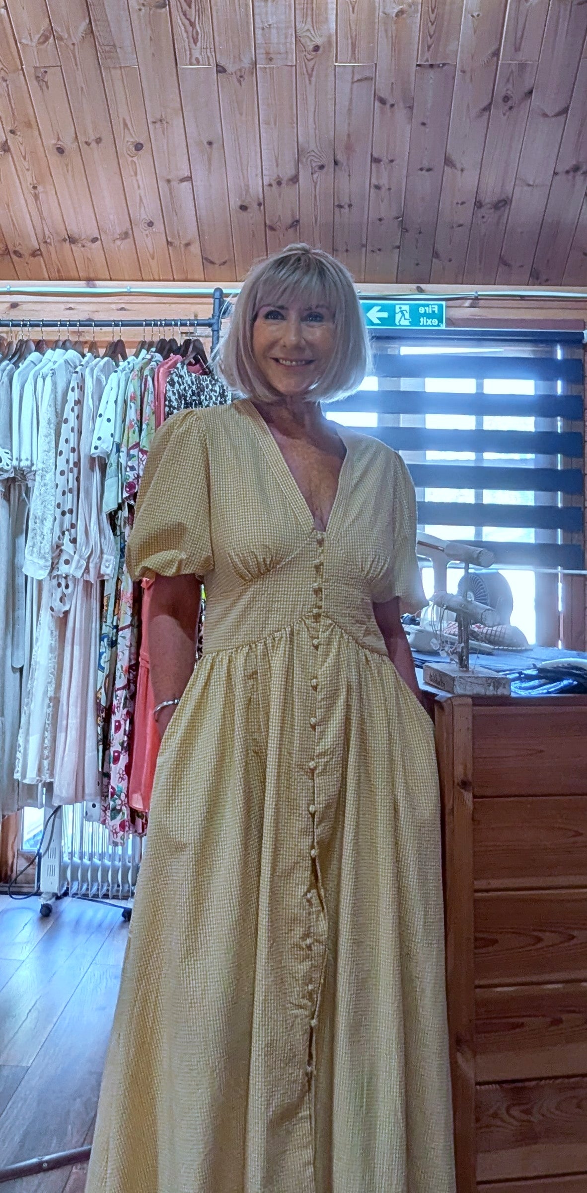 Bethany Yellow Gingham Midi Dress – Vintage Puff Sleeve Style