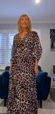 Gaynor Leopard Print Pleated Maxi Dress – Chiffon Feel with V-Neck