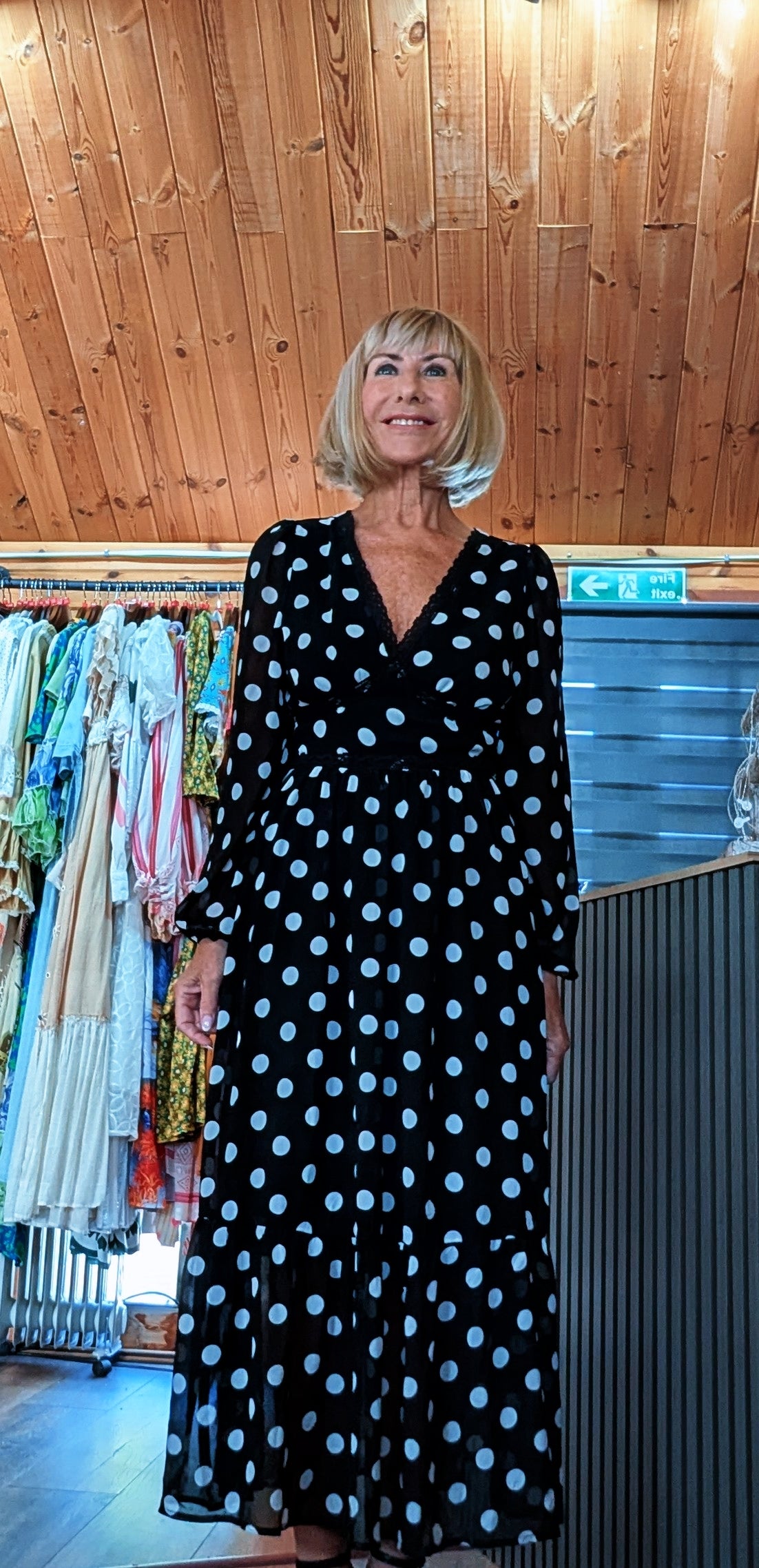 Black polka dot midi dress with white spots