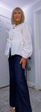 Melanie Cotton Smock Blouse – White or Cream with Gold Embroidery