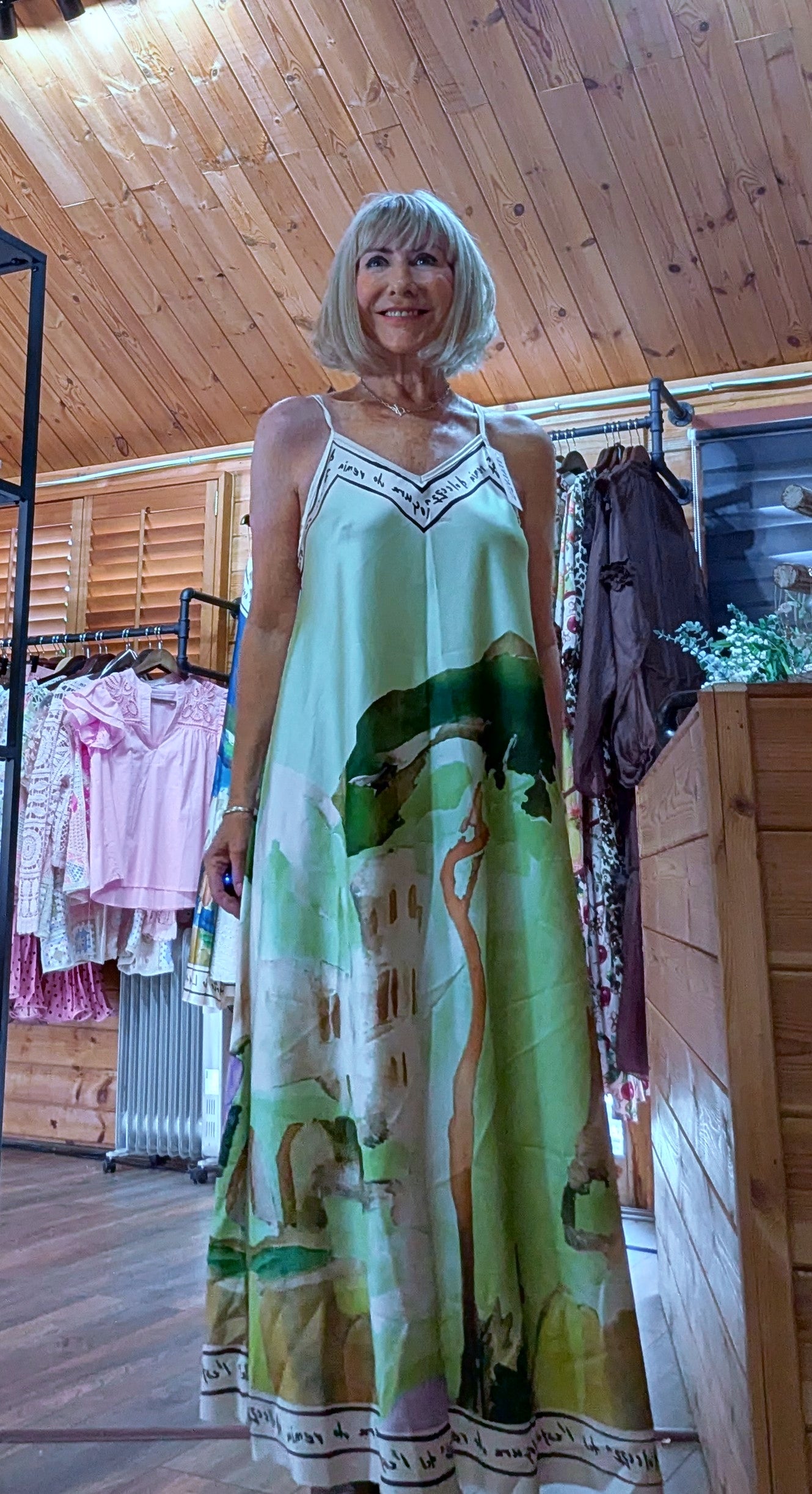 Close up Nola Artistic Print Maxi Dress in khaki