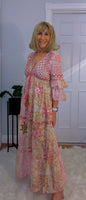Clara Pink Boho Maxi Dress – Embroidered, Sequinned, 100% Cotton