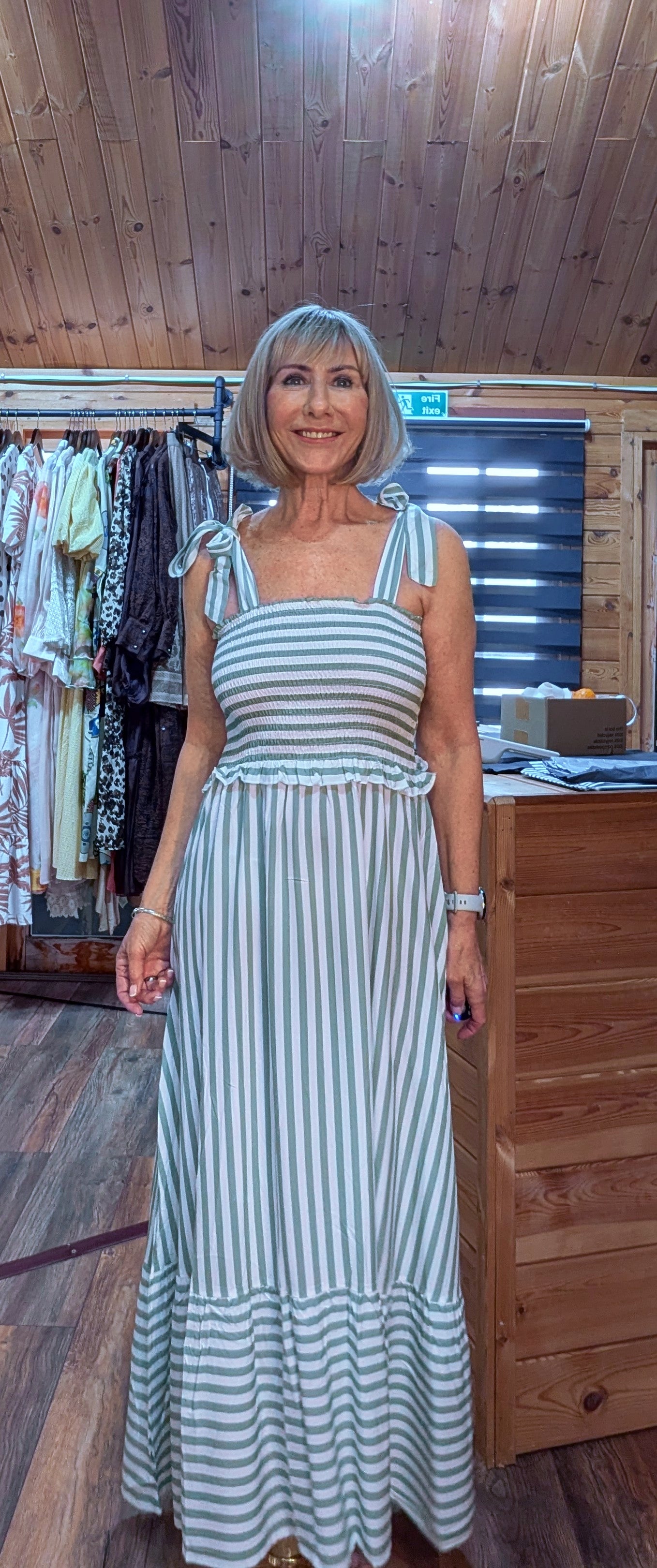 Aurora green striped viscose midi dress styled by ditsydi