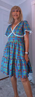 Codie Cotton Knee-Length Dress – Turquoise & Terracotta Boho Print