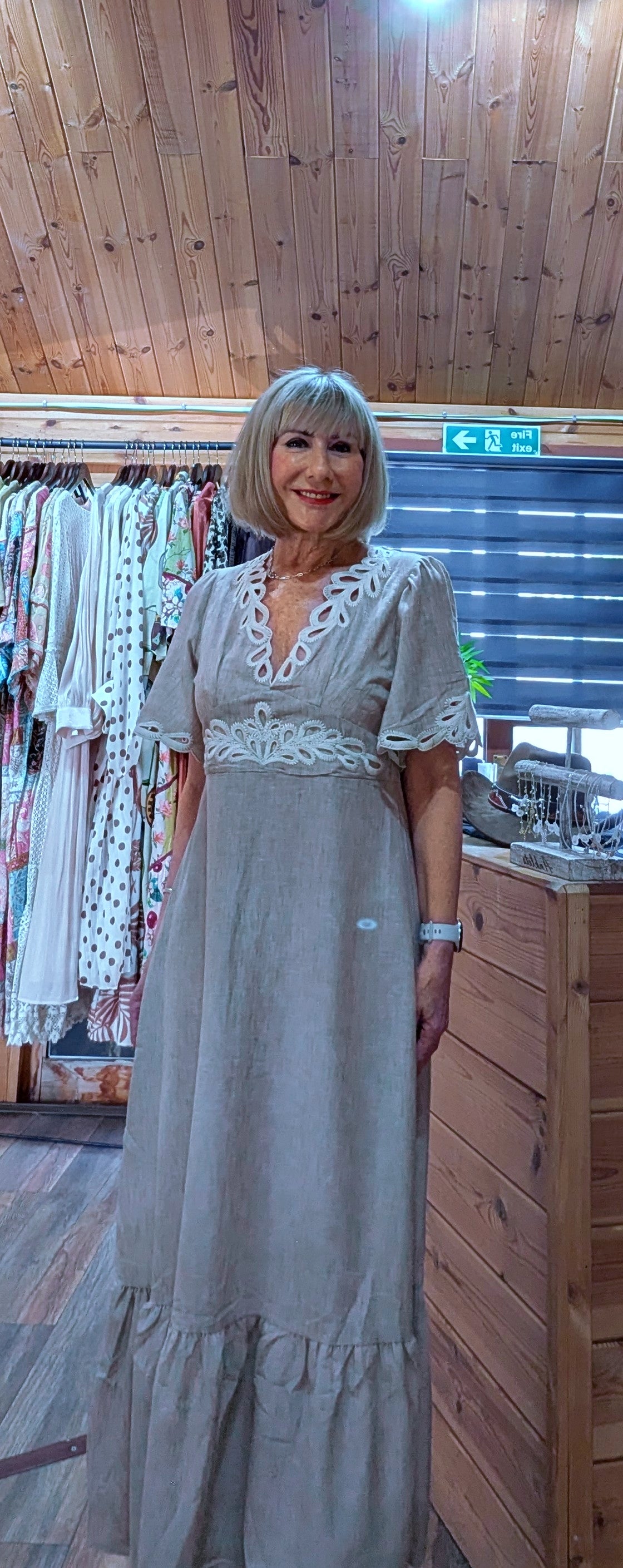 Azora embroidered prairie style midi dress