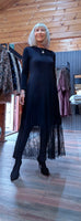 Elaine Black Lace Dress – Pleated Skirt & Lace Panel