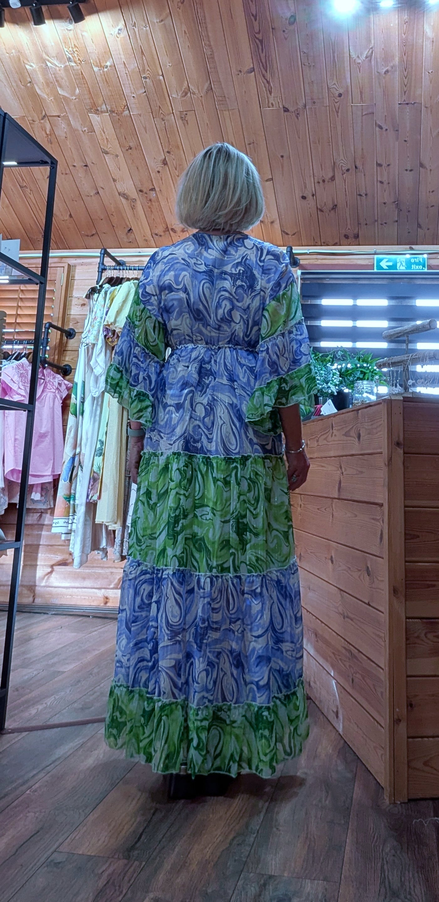 Lyla Bohemian Maxi Dress Green and Blue - Sequins and Tassels rear view styled by ditsydi