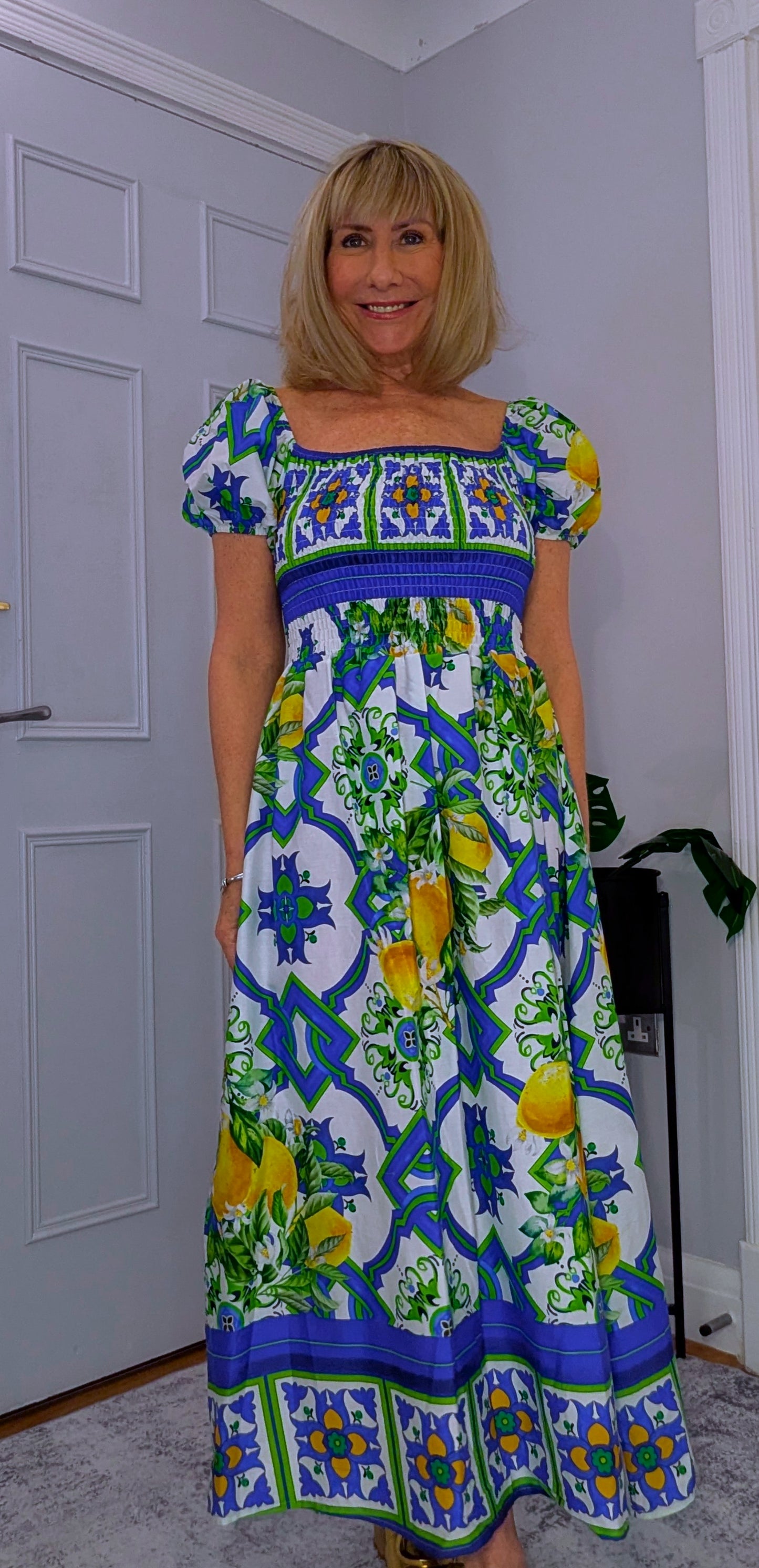 Blossom Bold Print Shirred Dresses On or Off Shoulder