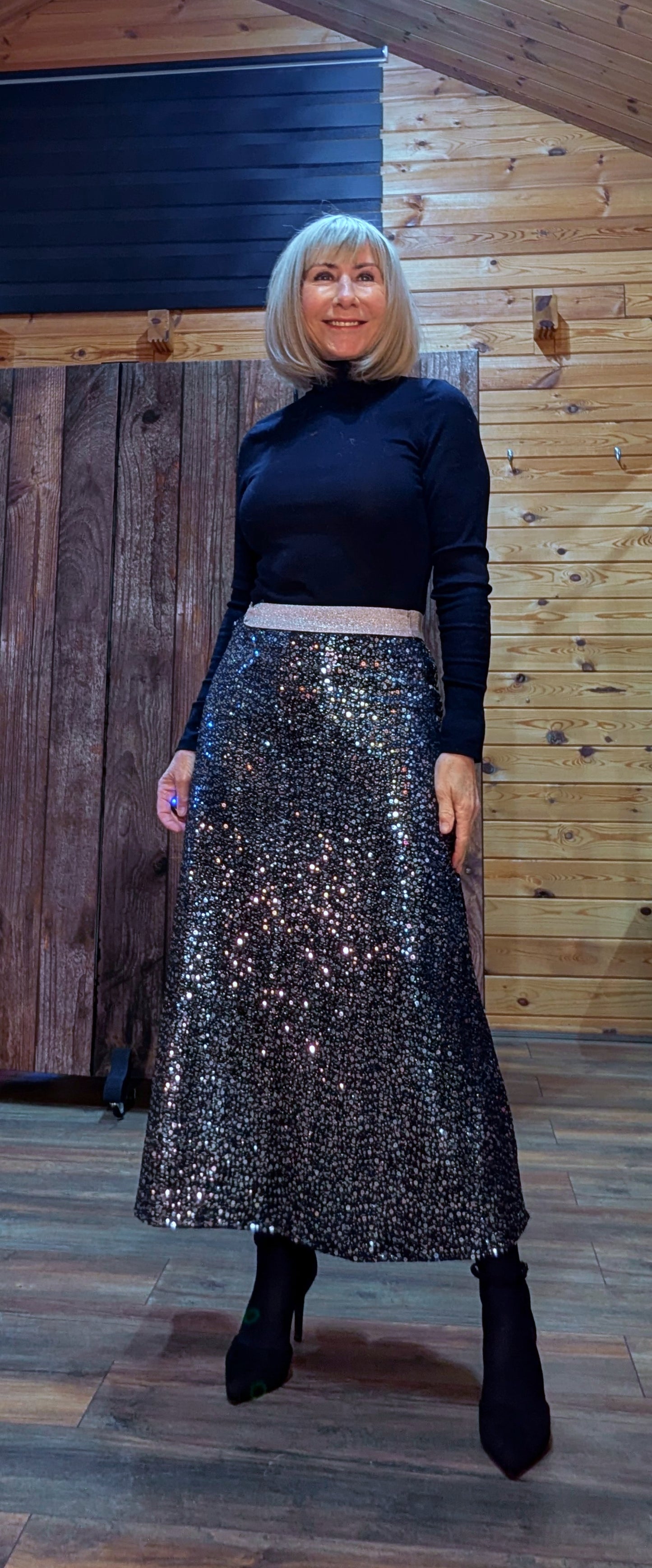 Coralie Sequin Silver Skirt With  Gold Glitter Waistband