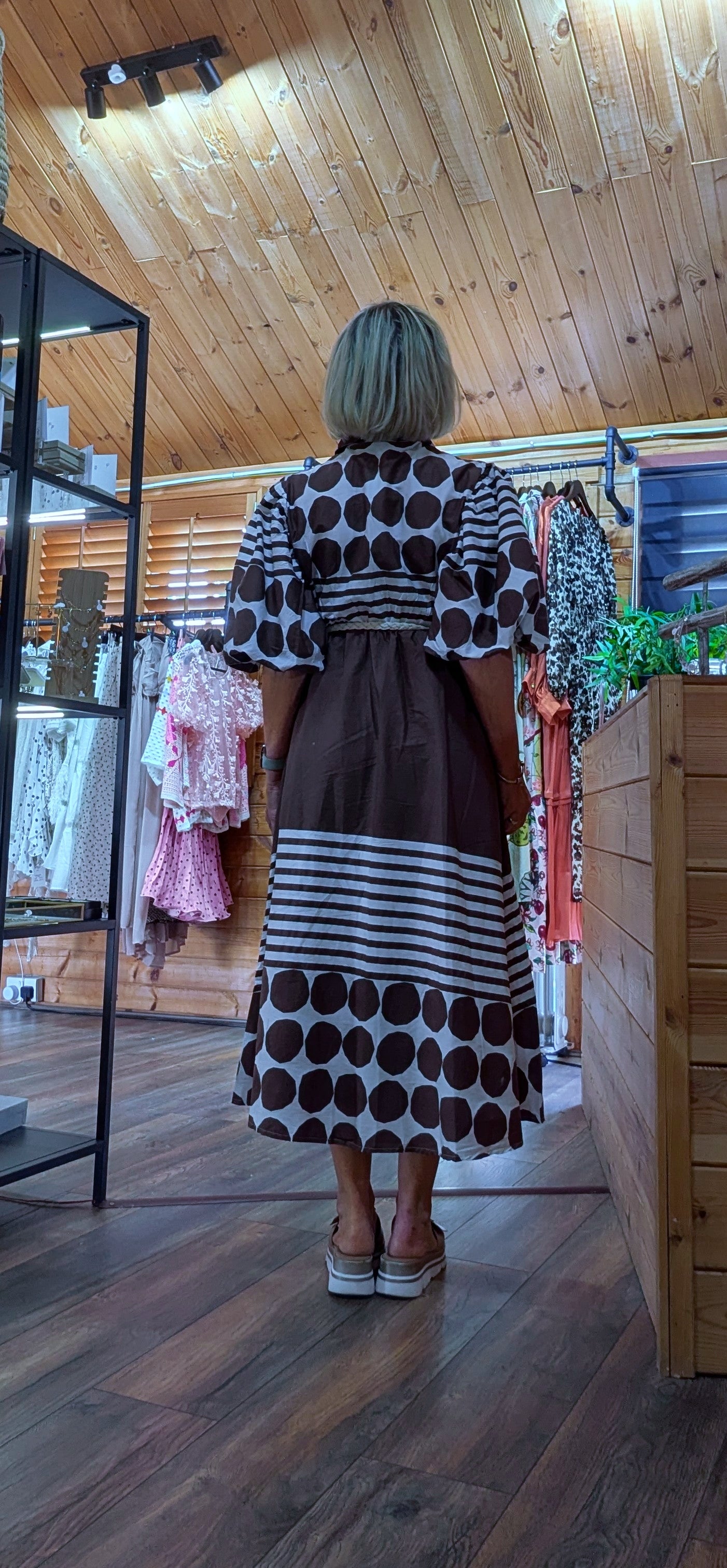 Rear view Wilma Puff Sleeve Midi Dress With Tie Belt