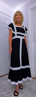Waverley  Dress – Black Midi Dress with White Block Edge