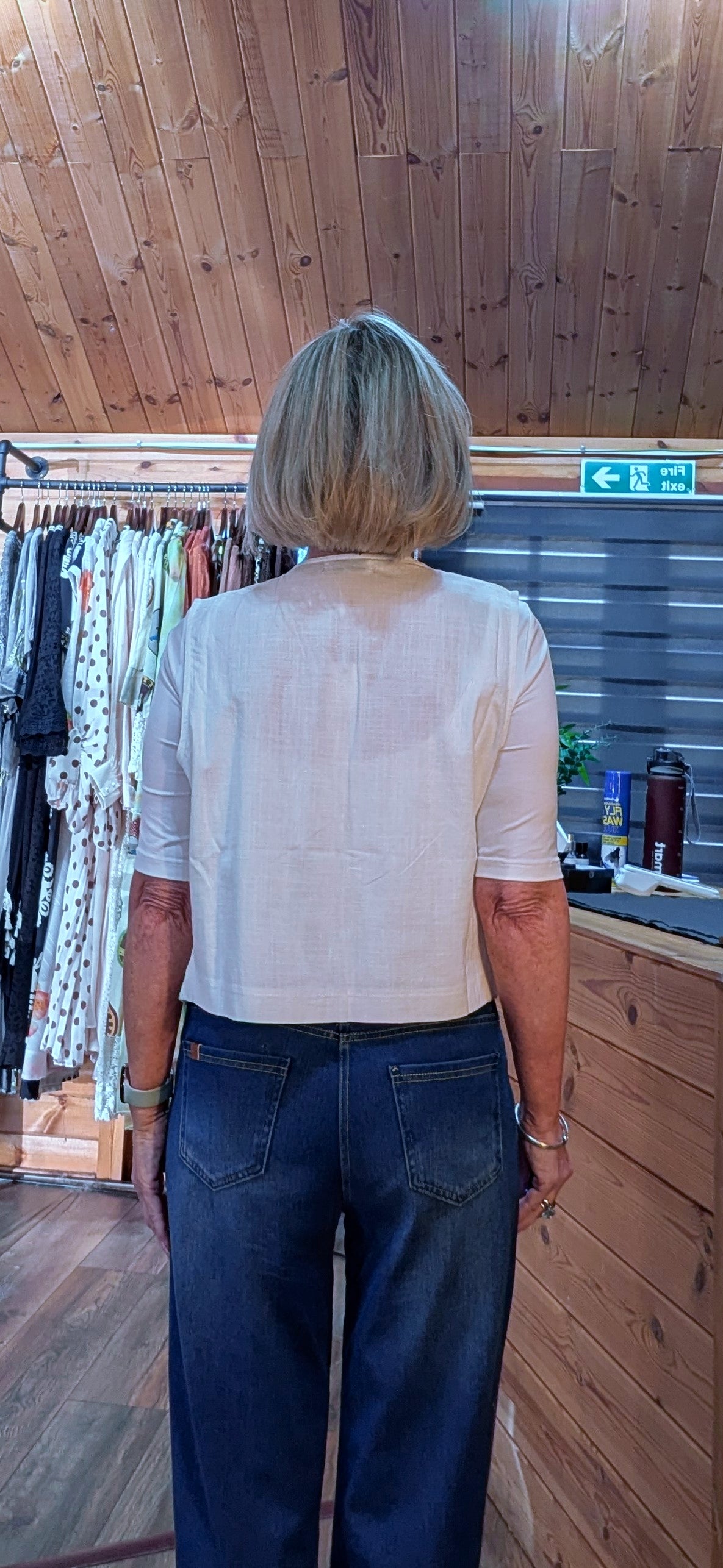 White cotton summer waistcoat rear view