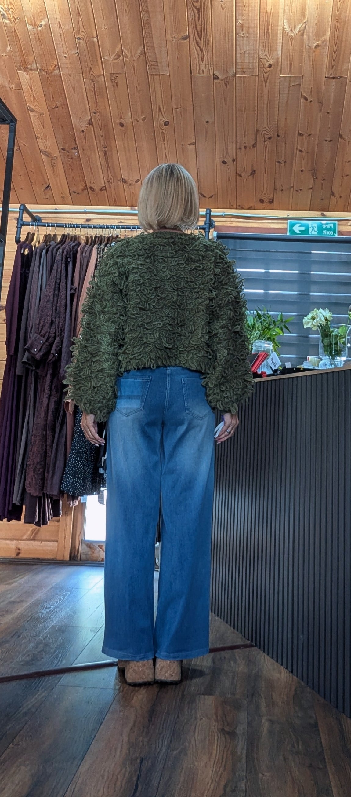 Khaki women’s jumper with chunky loop knit finish at the back