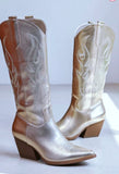 Blythe Cowboy-Inspired Boots in Metallic Gold